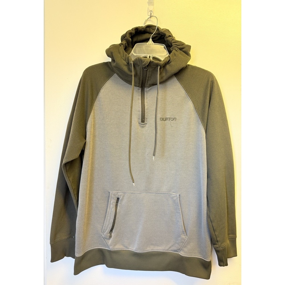BURTON Hooded Sweatshirt Mens Small Hoodie Gray Quarter Zip Dry Ride Snow Ski